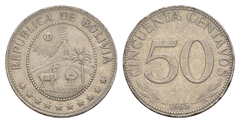Боливия 50 сентаво 1965 KM 190 сталь плакированная никелем 4628-345
