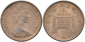 Великобритания 1 пенни 1976 Елизавета II (1952-2022) KM 915, Spink 4237 (B1) бронза 4585-865