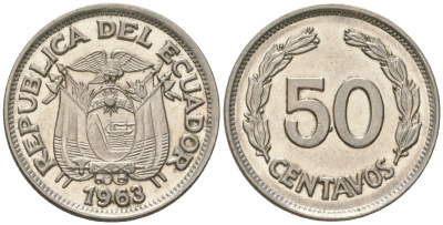 Эквадор 50 сентаво 1963 KM 81 сталь плакированная никелем aUNC 4448-953