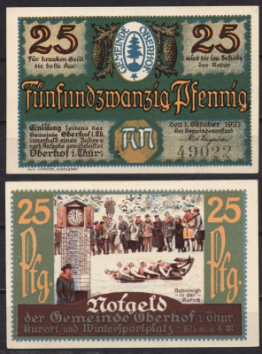 Германия, Оберхоф 25 пфеннигов 1921 Нотгельд бумага 7555-59-3-2