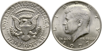 США 1/2 ДОЛЛАРА ( 50 ЦЕНТОВ ) 1977 ДЖОН КЕННЕДИ KM А202b медь плакированная медно-никелем 1523-512