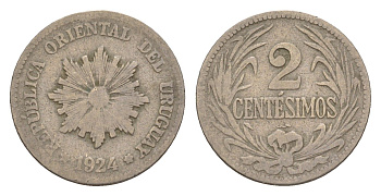 Уругвай 2 сентесимо 1924 KM 20 медно-никель 4649-753