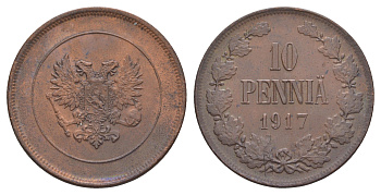 Россия для Финляндии 10 пенни 1917 временное правительство (03.1917-10.1917), без короны Биткин GSF3 медь 1520-1041