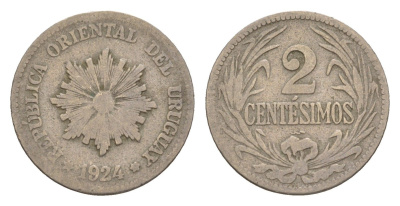 Уругвай 2 сентесимо 1924 KM 20 медно-никель 4649-753