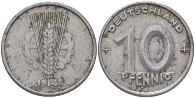 ГДР 10 пфеннигов 1948 A KM 3 алюминий 206-618