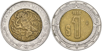 Мексика 1 песо 1996 Mo KM 603 биметалл 4364-457