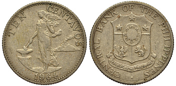 ФИЛИППИНЫ 10 СЕНТИМО 1964 KM 188 медь цинк никель VG 4181-312