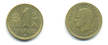 Испания 1 песета 1980 (82) чемпионат мира по футболу в Испании 1982 года, Хуан Карлос I (1975-) KM 816 алюминиевая бронза 177-127