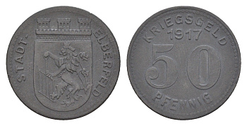 Эльберфельд 50 пфеннигов 1917 Funck 111.3, Men05 6413.3, Men18 8040.3 цинк 3459-543