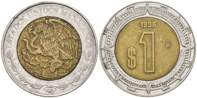 Мексика 1 песо 1996 Mo KM 603 биметалл 4364-457
