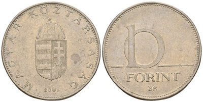 Венгрия 10 форинтов 2001 KM 695 латунь плакированная медно-никелем 259-252