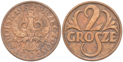 ПОЛЬША 2 ГРОША 1928 w KM 9а бронза 39-139