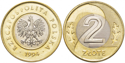 Польша 2 злотых 1994 MW KM 283 биметалл 175-1213