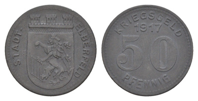 Эльберфельд 50 пфеннигов 1917 Funck 111.3, Men05 6413.3, Men18 8040.3 цинк 3459-543