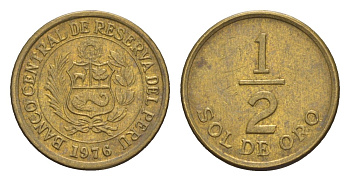 Перу 1/2 соль 1976 KM 265 латунь 4655-864