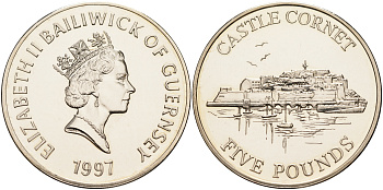 Гернси 5 фунтов 1997 замок Корнет KM 74 медно-никель UNC 4558-112