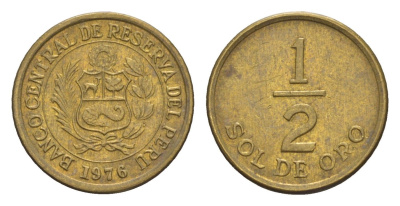 Перу 1/2 соль 1976 KM 265 латунь 4655-864