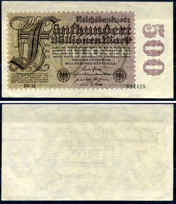 Германия 500000000 марок 1923 1 сентября 1923 Pick 110 d бумага 7552-72-1-2