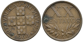 Португалия 20 сентаво 1968 KM 584 бронза 4147-567