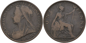 Великобритания 1 пенни 1899 Виктория (1837-1901) KM 790, Spink 3961 бронза 4144-725