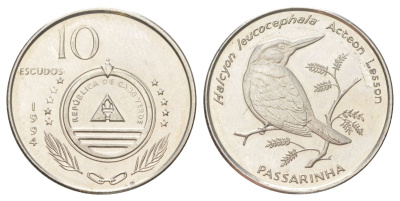 Кабо-Верде 10 эскудо 1994 Птицы - Сероголовая альциона (halcyon leucocephala) KM 29 сталь плакированная никелем UNC 4625-551
