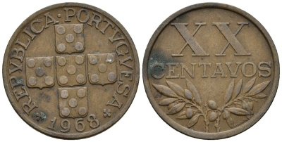 Португалия 20 сентаво 1968 KM 584 бронза 4147-567