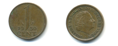 НИДЕРЛАНДЫ 1 ЦЕНТ 1959 ЮЛИАНА KM 180 бронза 80-955