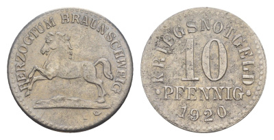 Брауншвейг 10 пфеннигов 1920 Funck 56.5, Men05 3454.11, Men18 4388.11 железо 4636-914