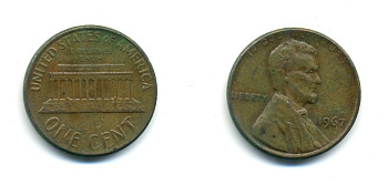 США 1 ЦЕНТ 1967 ЛИНКОЛЬН KM 201 медь цинк 80-744