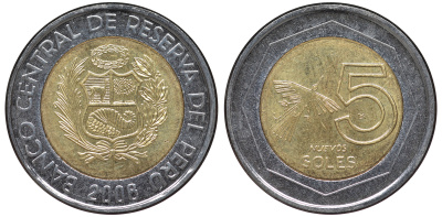 Перу 5 новых солей 2008 KM 316 биметалл aUNC 4605-353