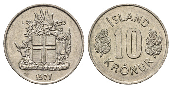 Исландия 10 крон 1977 KM 15 медно-никель 4586-1217