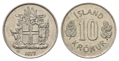 Исландия 10 крон 1977 KM 15 медно-никель 4586-1217