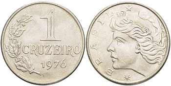 БРАЗИЛИЯ 1 КРУЗЕЙРО 1976 РЕФОРМА (1957-1985) KM 581а медно-никель 4517-1215