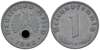 Германия 1 рейхспфенниг 1942 A KM 97, J. 369 цинк 3955-1142