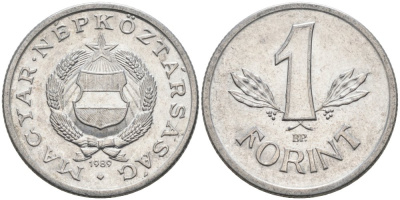 Венгрия 1 форинт 1989 BP, Народная республика (1949-1989) KM 575 алюминий 4519-225