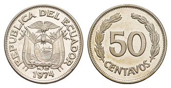 Эквадор 50 сентаво 1974 KM 81 сталь плакированная никелем UNC 4641-614