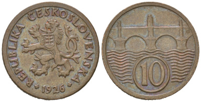 Чехословакия 10 геллеров 1926 KM 3 медь цинк UNC 4124-469
