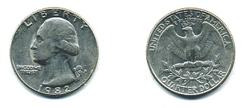 США 25 центов = квотер 1982 D, Вашингтон KM А164а медь плакированная медно-никелем 36-315