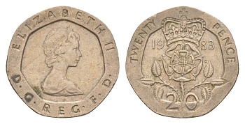 Великобритания 20 пенсов 1983 Елизавета II (1952-2022) KM 931, Spink 4230 (G1) медно-никель 4639-838