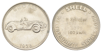 Германия жетон Shell - Знаменитые спортивные автомобили - BMW 328 1938 ND диаметр 29,6 мм, вес 9,8 гр сталь плакированная никелем 4175-842