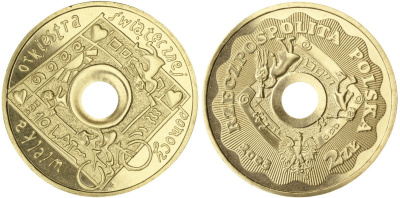 Польша 2 злотых 2003 MW, 10 лет великому оркестру рождественской помощи KM 446 нордик UNC 4531-612