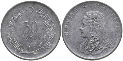 Турция 50 курушей 1972 Анатолийская невеста KM 899 нержавеющая сталь 4541-756