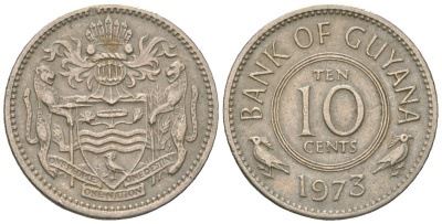 Гайана 10 центов 1973 KM 33 медно-никель 4124-622