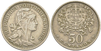 Португалия 50 сентаво 1962 голова Свободы вправо KM 577 медно-никель 219-853