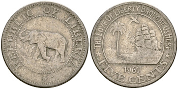 Либерия 5 центов 1961 KM 14 медно-никель 4132-441