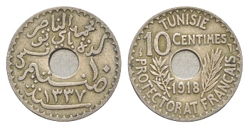 Тунис 10 сантимов 1918 A KM 243 никель латунь 4643-765