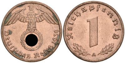 Германия 1 рейхспфенниг 1939 A KM 89, J 361 бронза 4608-629