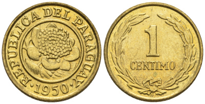Парагвай 1 сентимо 1950  KM 20 алюминиевая бронза  aUNC  220-1035