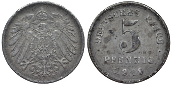 Германия 5 пфеннигов 1919 D KM 19, J. 297, Weege 5 железо 4118-1036