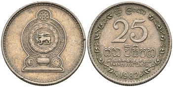 ШРИ-ЛАНКА 25 ЦЕНТОВ 1982 KM 141.2 медно-никель 192-858